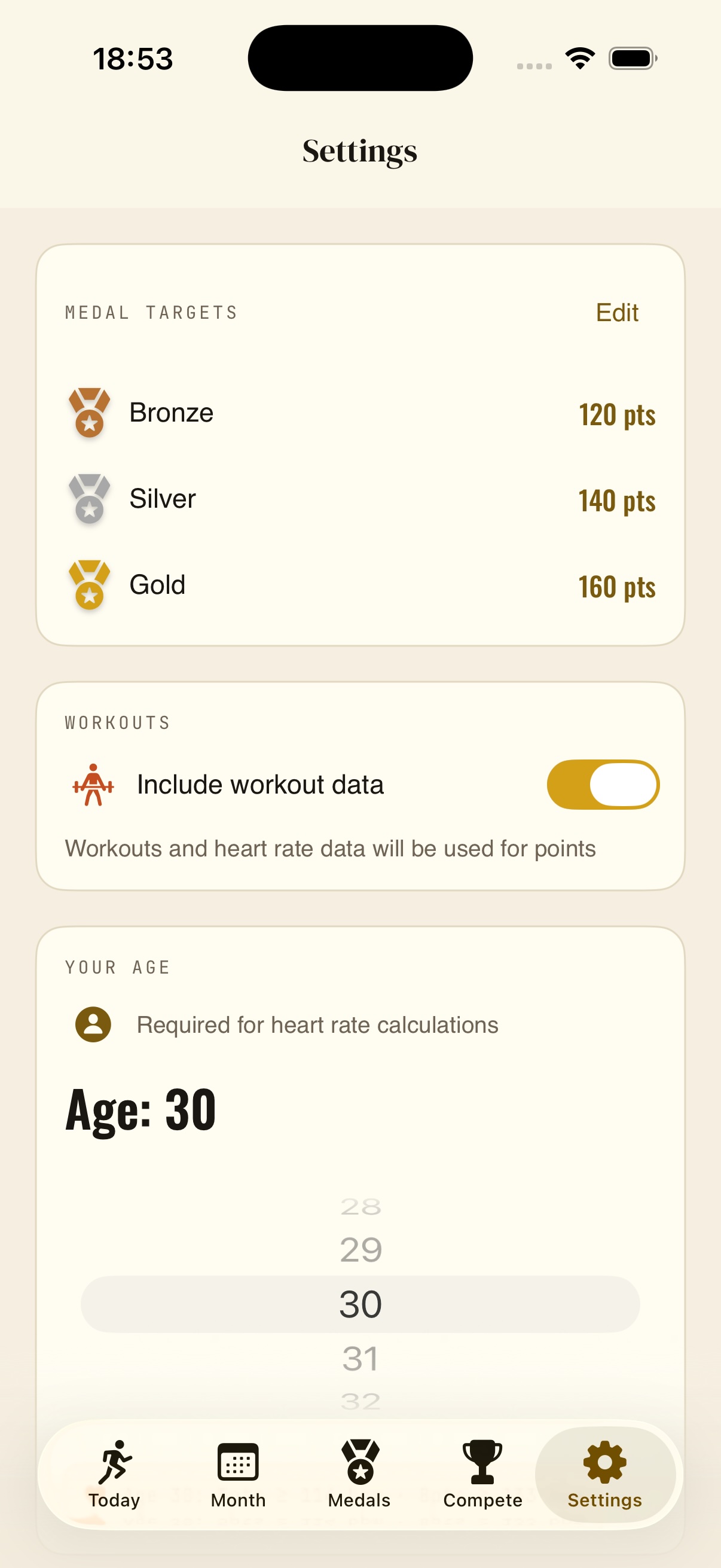 Home screen showing points progress